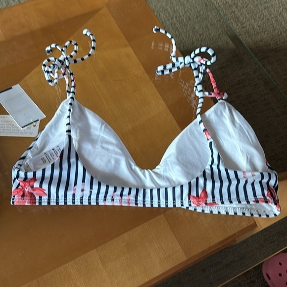 New L*Space striped White Blue Floral Bay Pullover Bikini Top Swimwear Sz L NWT - Picture 7 of 8